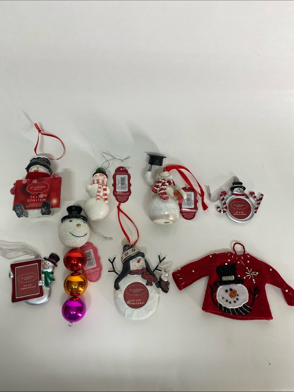 St. Nicholas Square Cracker Barrel Multicolor Snowman Ornament Lot of 8 Holiday